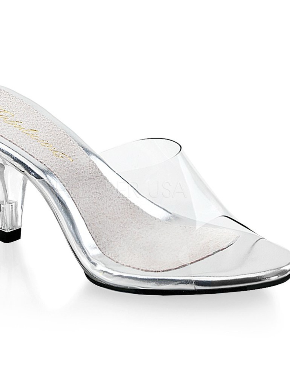 Clear PVC Open-Toed Kitten Heel Mule in Transparent